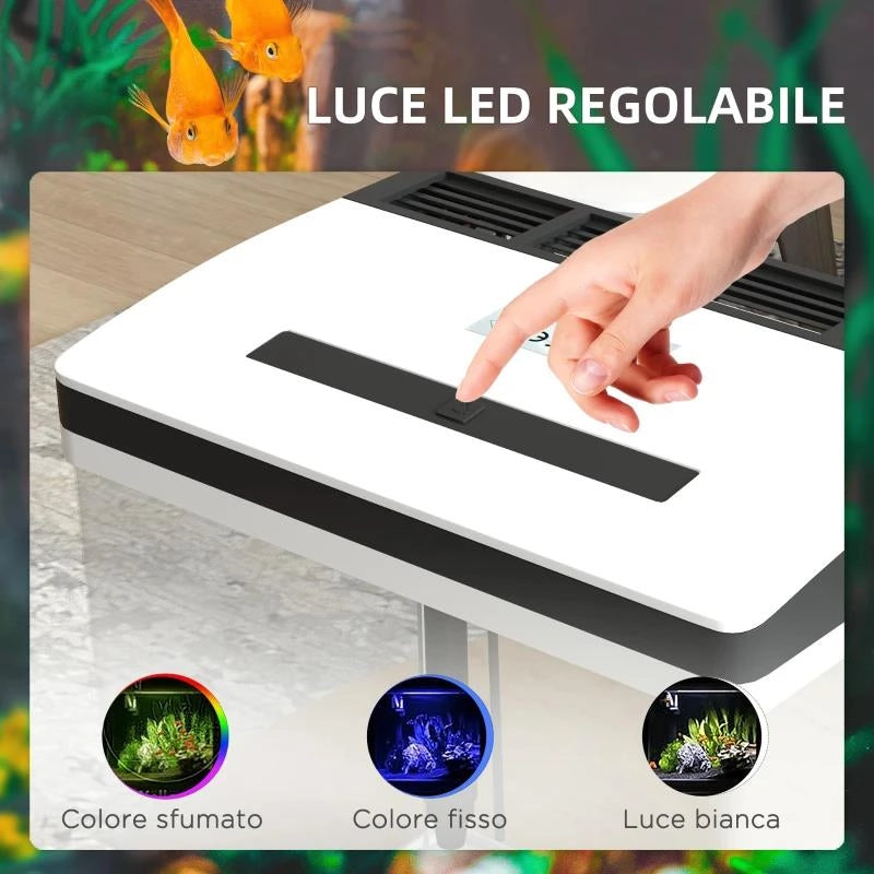 ACQUARIO 28L A ILLUMINAZIONE LED CON FORI DI VENTILAZIONE E POMPA, IN VETRO E ABS, 38X26X38CM