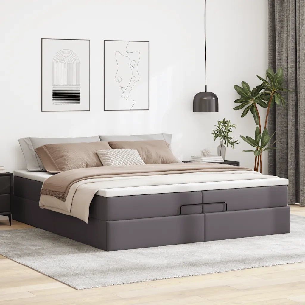 Struttura Letto Pouf con Materassi Grigio 200x200 cm Similpelle 3311059