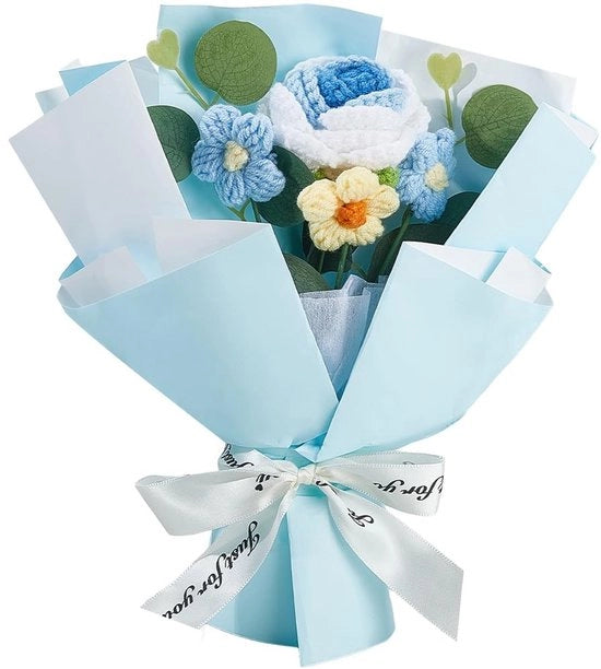 Kit di Decorazione Romantica con Fiori a Maglia in Blu