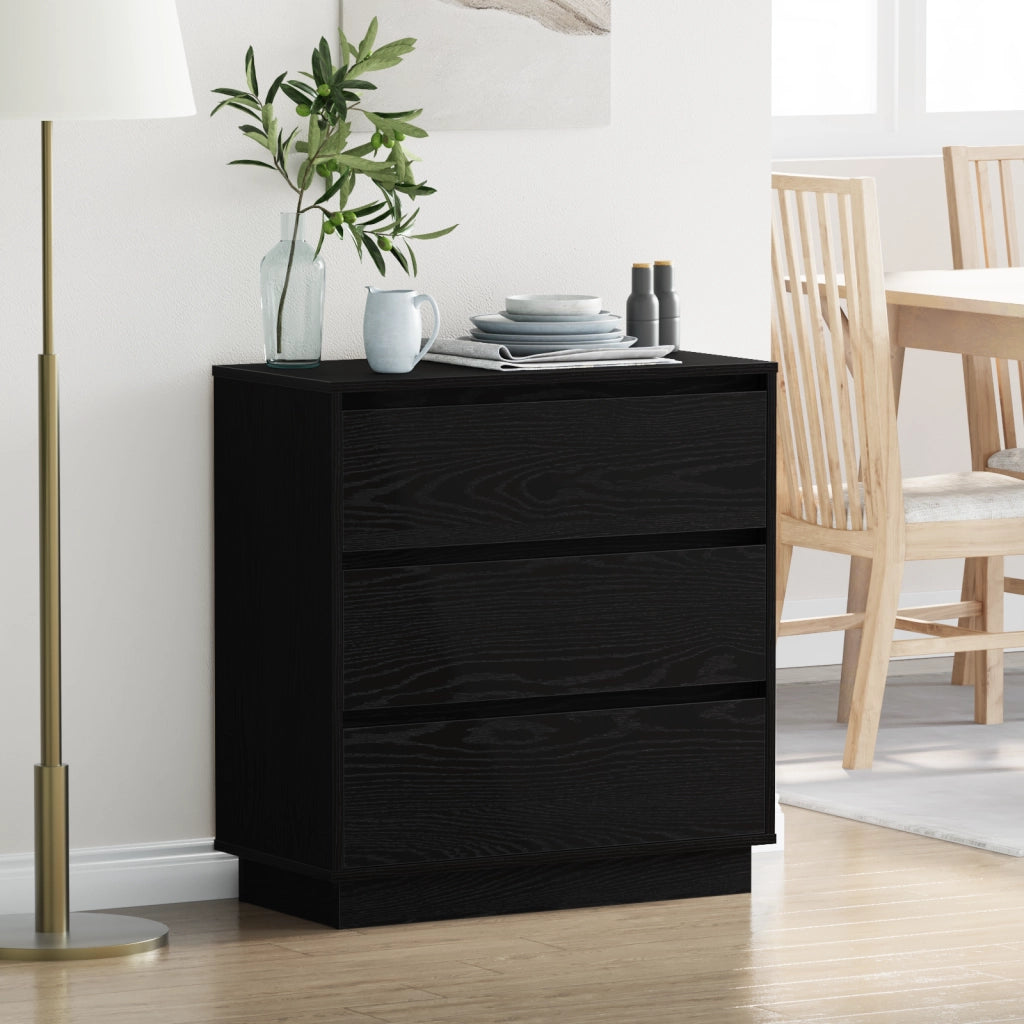 comodino  con LED a rovere nero 71x34,5x75 cm in legno ingegnerizzato