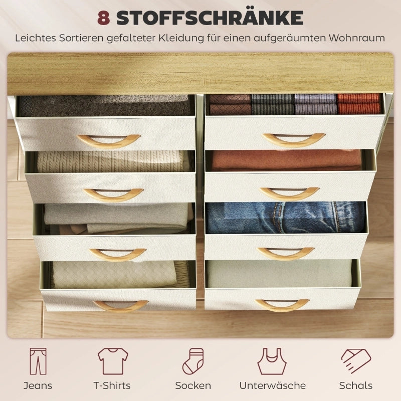CASSETTIERA con 8 cassetti in tessuto 86x30x94,5 cm Beige in acciaio