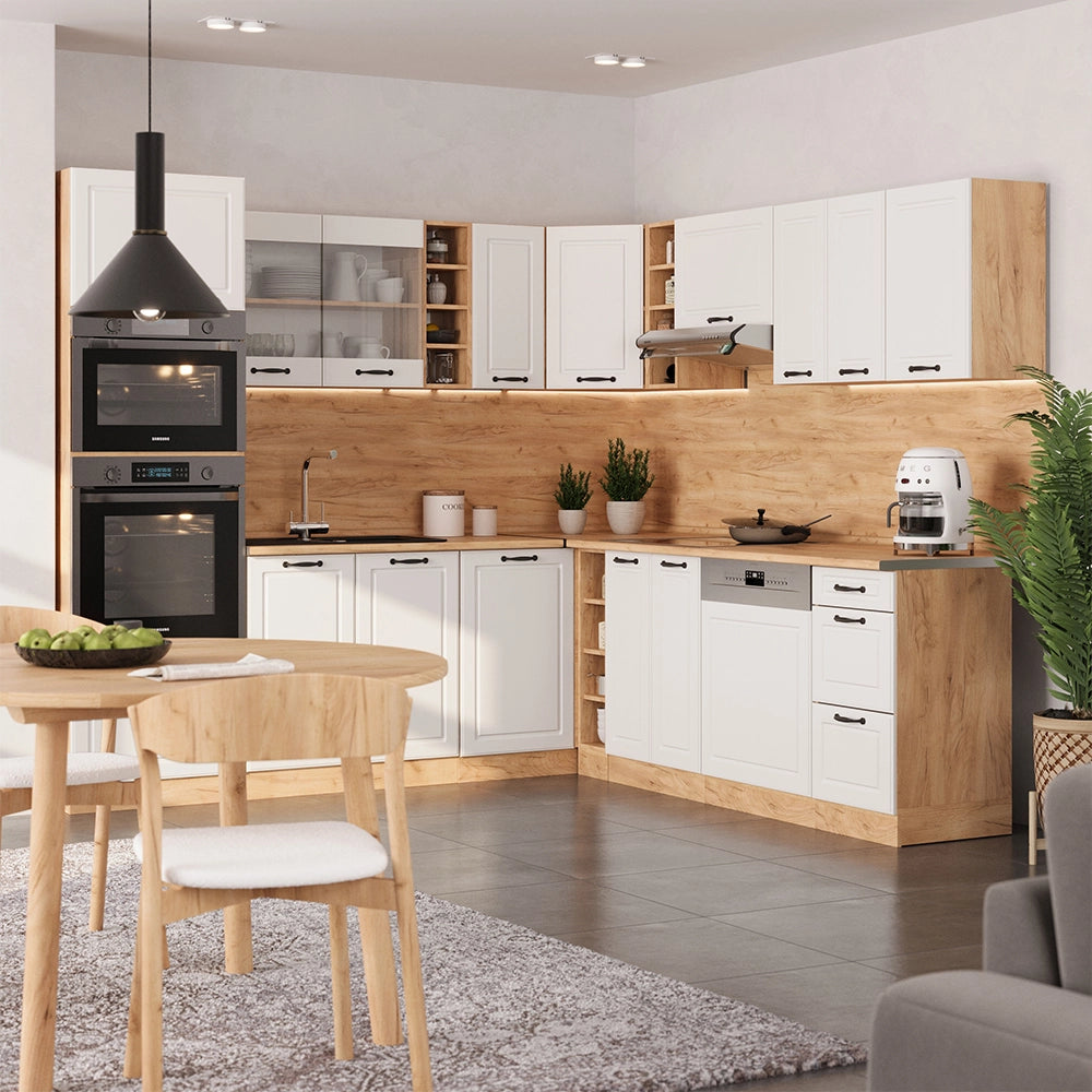 Vicco Cucina angolare completa Casa di campagna bianca/quercia dorata 237 x 247 cm , PL Antracite