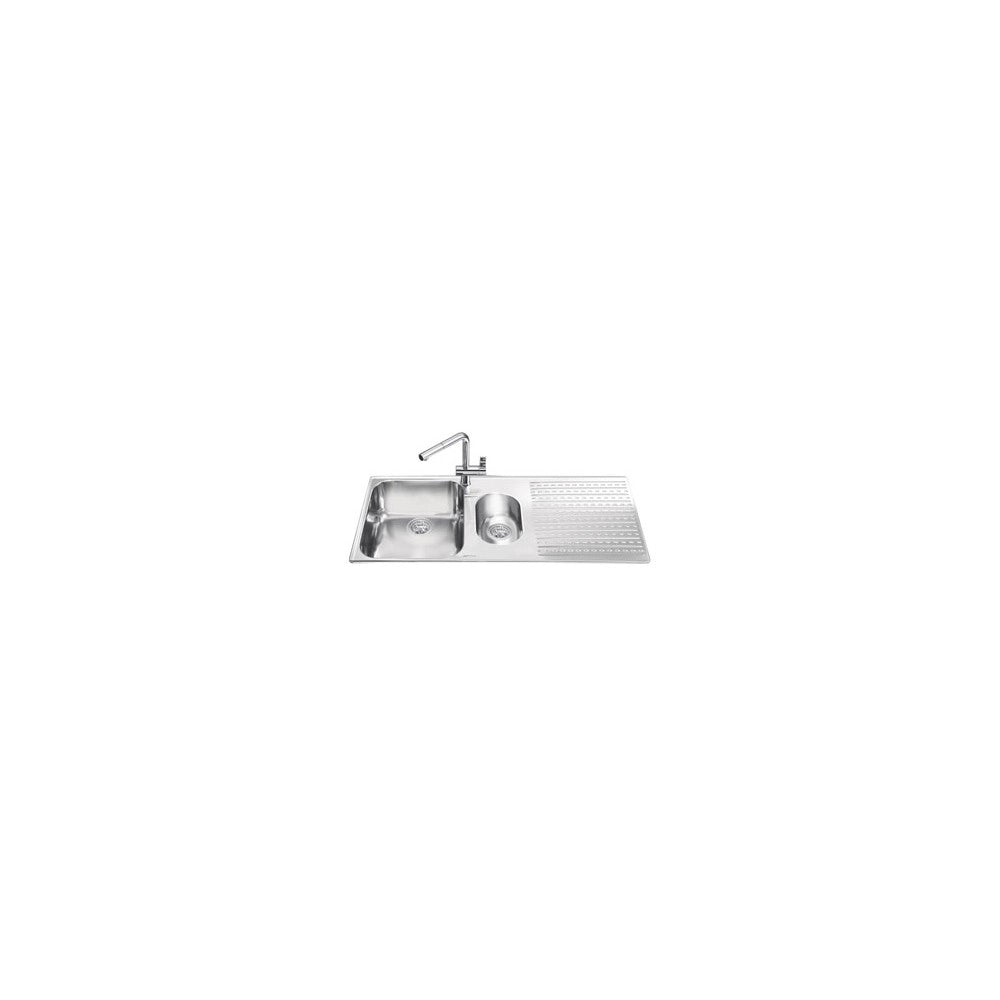 Lavello incasso 2 vasche e gocciolatoio destro 100x50 Smeg LTS102D2 inox spazzolato