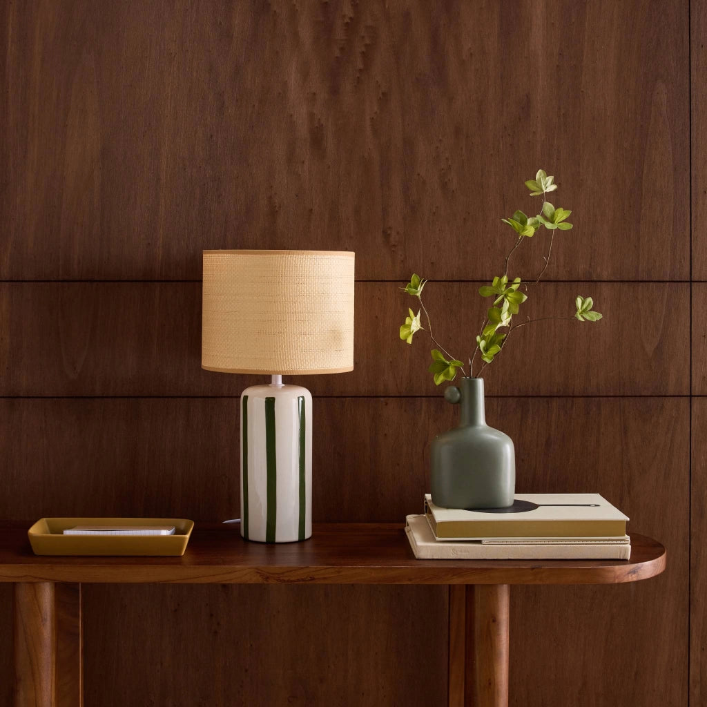 Lampada da tavolo in ceramica per interni con effetto rattan, 44cm,