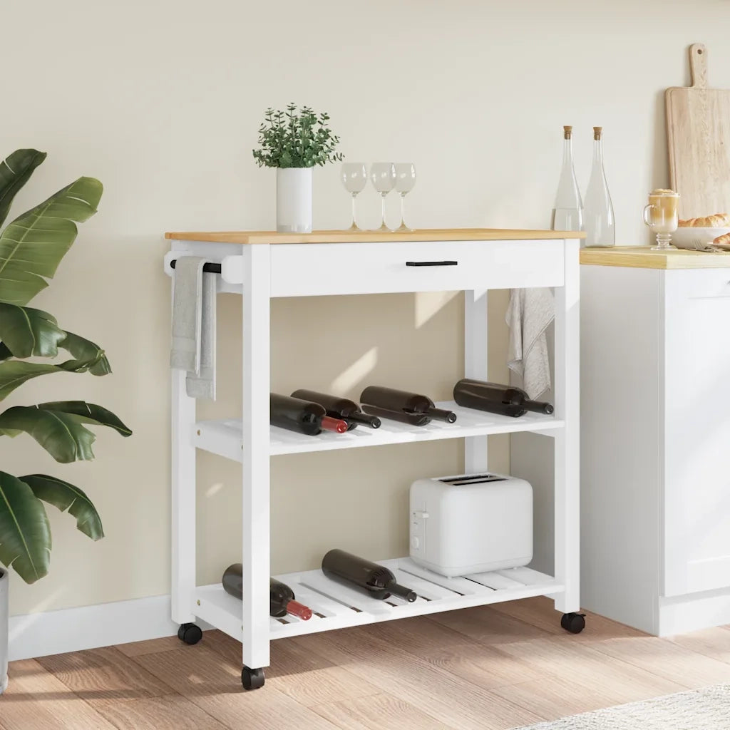 Carrello da Cucina MONZA 84x40x88,5 cm in Legno Massello di Pino 376102