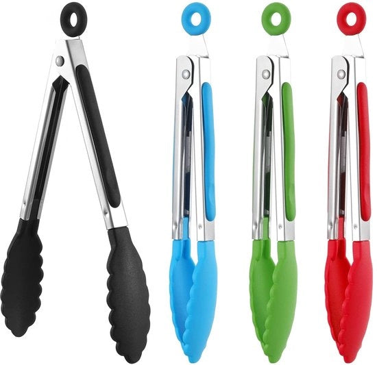 Set di 4 Tasti per Barbecue in Acciaio Inossidabile - Resistente al Calore fino a 260 °C - Manico Antiscivolo - Progettazione Ergonomica - Utensili da Cucina Sostenibili - Tasti per Grill