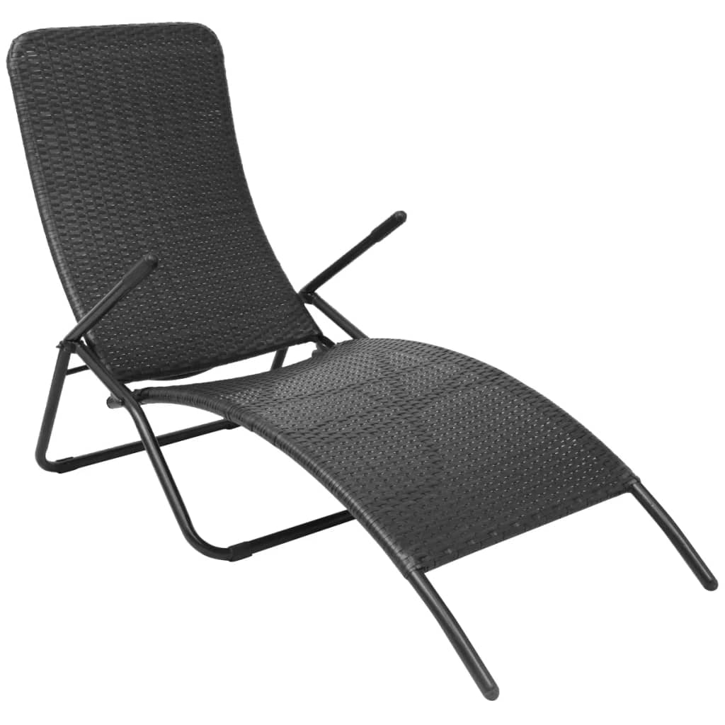 Lettino prendisole sedia a sdraio lettino prendisole letto da giardino mobili da giardino mobili da esterno pieghevoli rattan sintetico nero 02_0012895