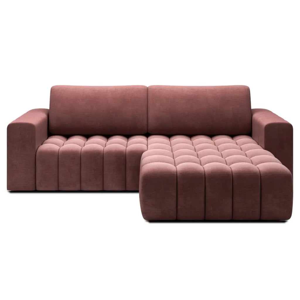 Divano angolare trasformabile DORY rosa 250 cm con vano contenitore angolo destro