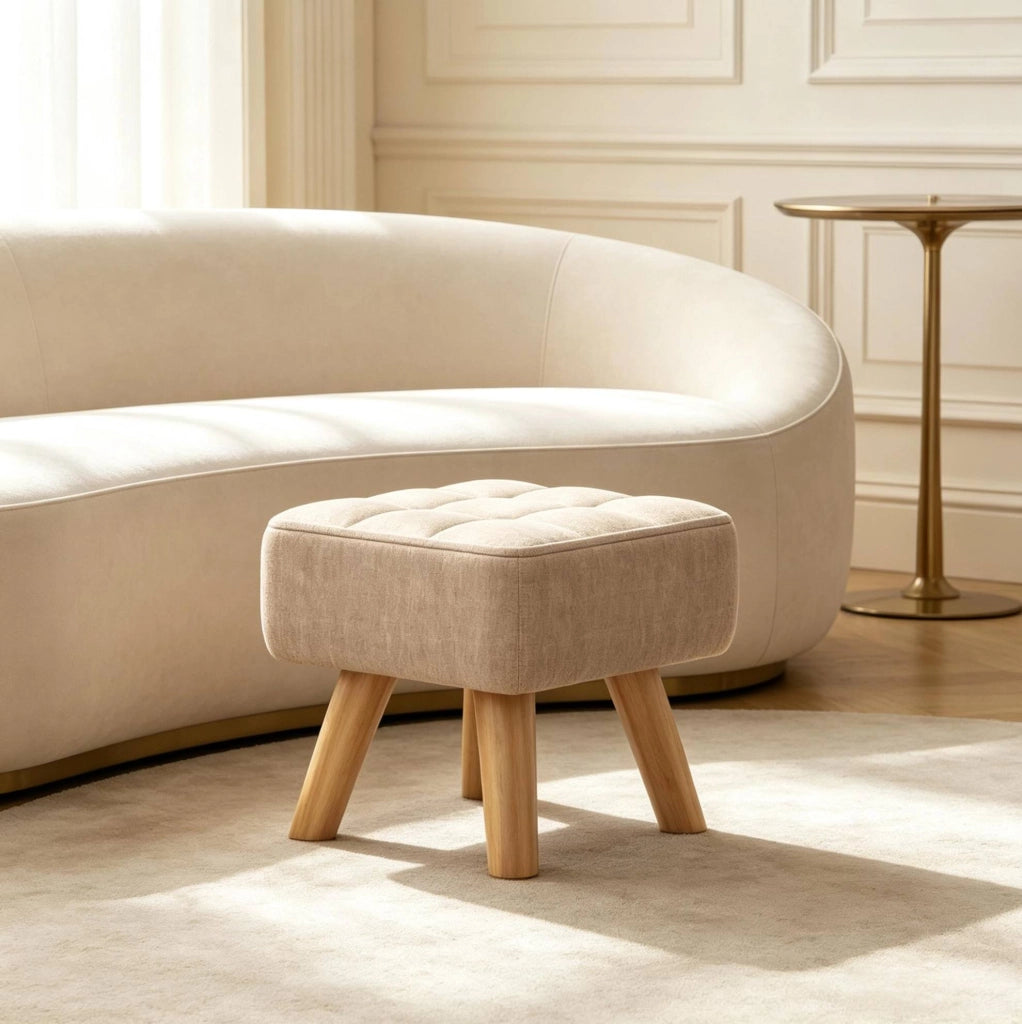Pouf 27x27x26 cm imbottito in lino marrone chiaro