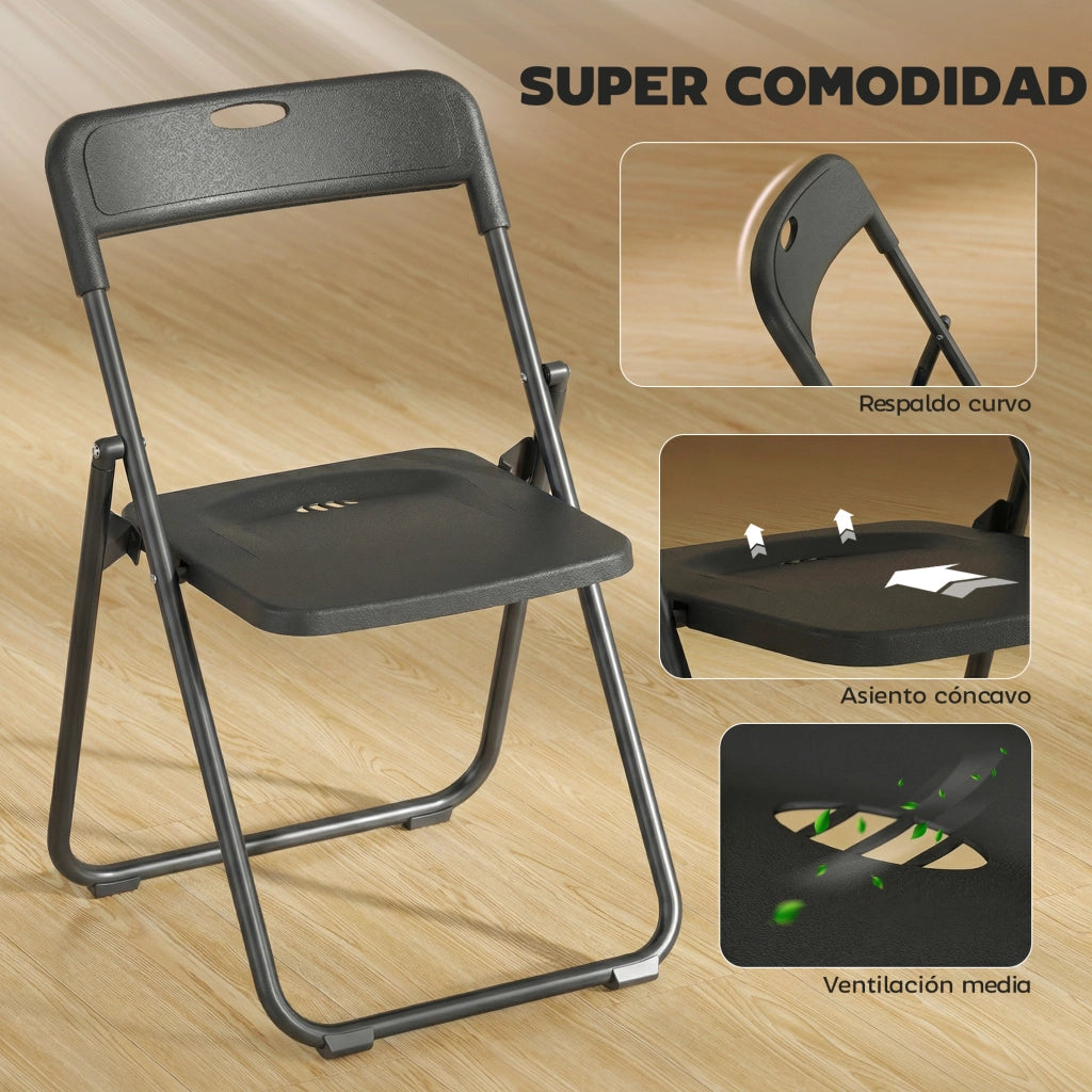 Set di 6 Sedie Pieghevoli ¨C Zephmum ¨C Plastica, Nero, 48.5x47x75 cm