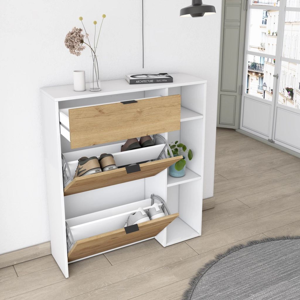 Scarpiera Ingresso, 90x27x102cm, 10 paia di scarpe, Armadio, Bianco e Rovere