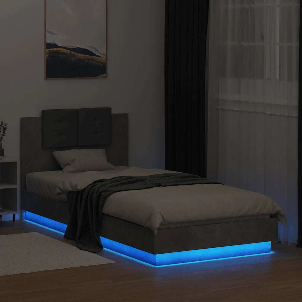 Giroletto con Testiera e LED Grigio Cemento 100x200 cm 3210027