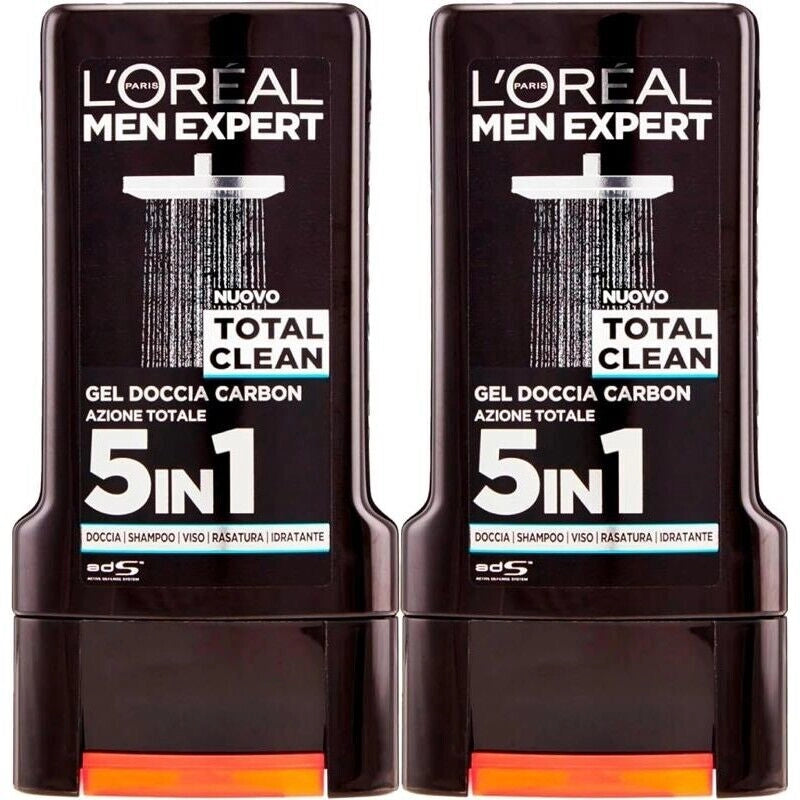 L'OREAL SET 2 PZ PARIS MEN EXPERT GEL PER DOCCIA DA 300 ML TOTAL CLEAN AL CARBONE