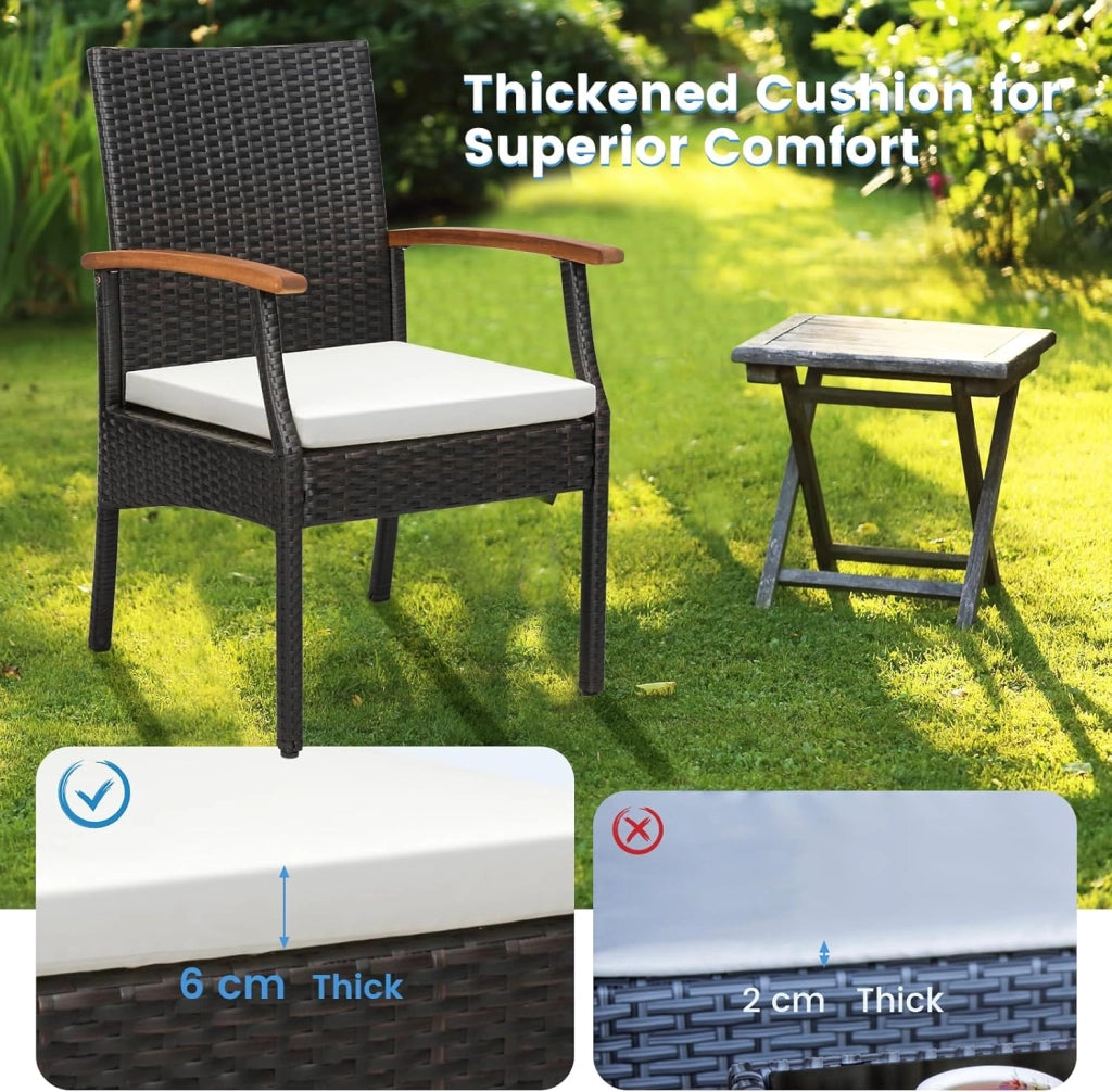 Set di 2 Sedie in Rattan, Sedia Giardino Poltrone da Esterno con Cuscini per Seduta con Cerniera, Set di 2 Comode Sedie per Giardino, Patio, Terrazza(Modello A, 54,5x61,5x89cm)