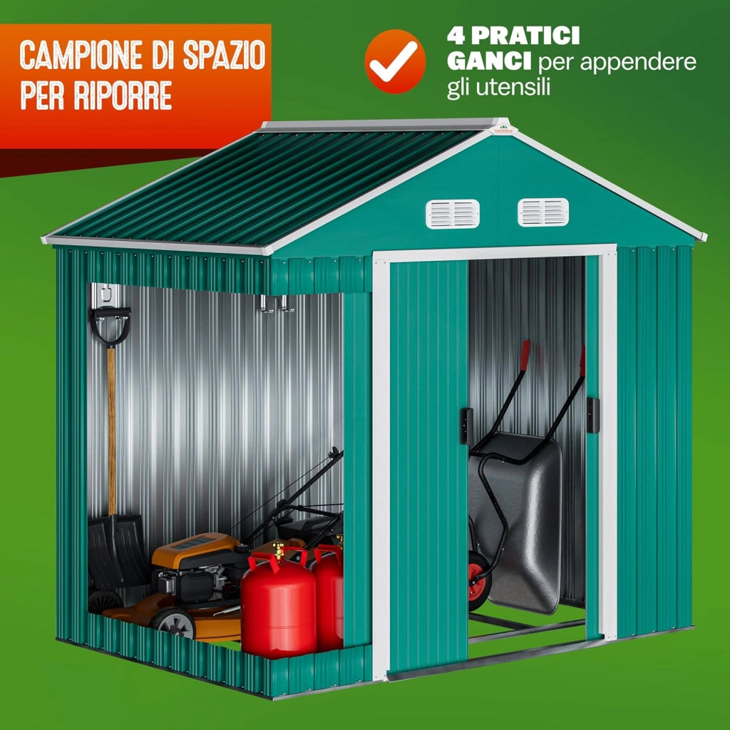 Deuba Capanno da Giardino XL 1,8m² con Fondamenta 196x132x188cm Porta Scorrevole Casetta 3,1m³ Verde