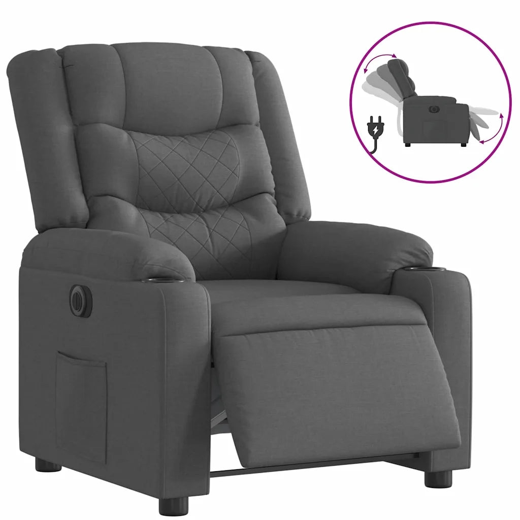 Poltrona | Sedia Relax Elettrica Reclinabile Grigio Scuro in Tessuto