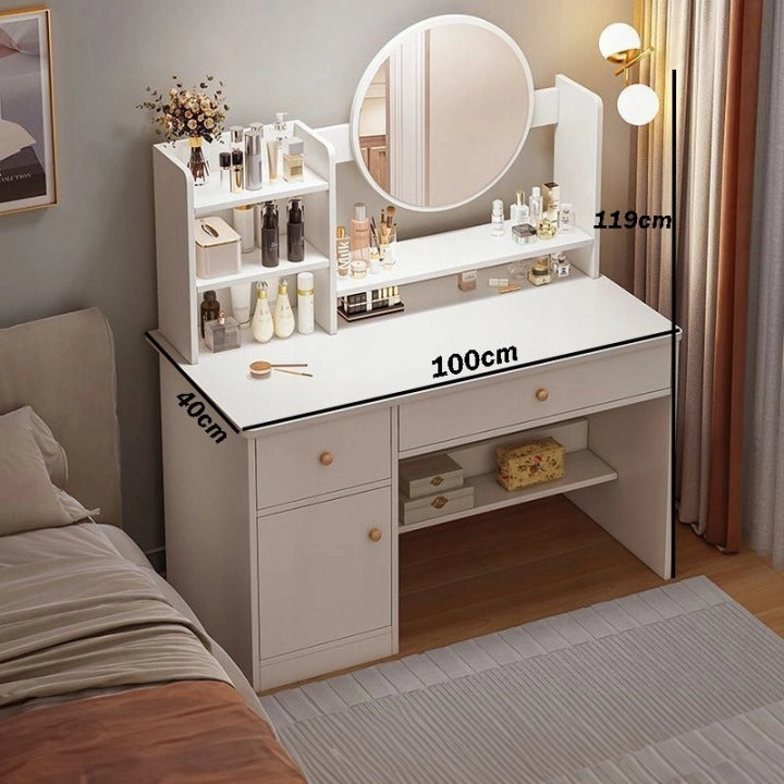 Toilette con specchio e cassetti bianca 100 cm