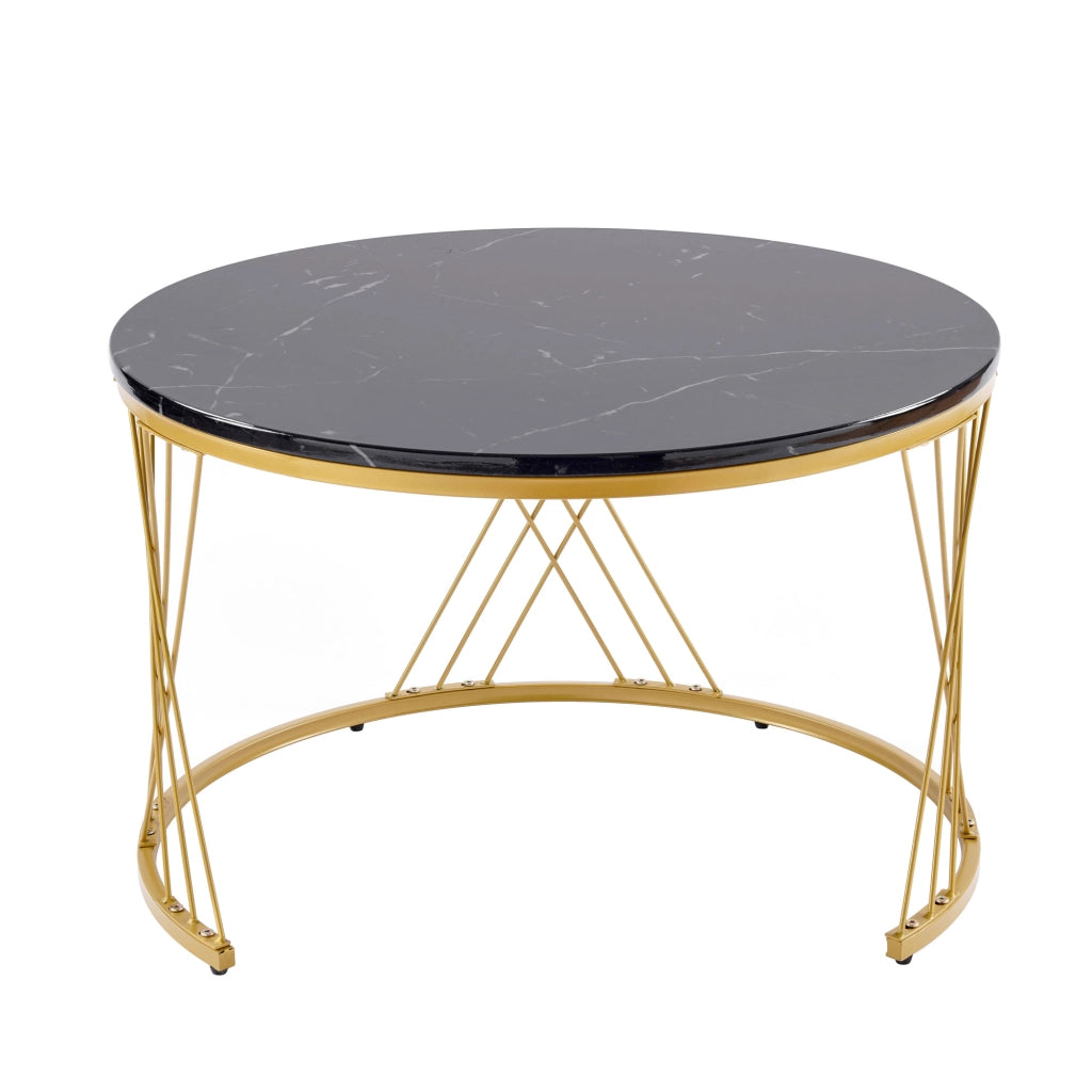 Tavolini da salotto 70x70x47 cm e 45x45x40 cm; set impilabile effetto marmo; MDF nero