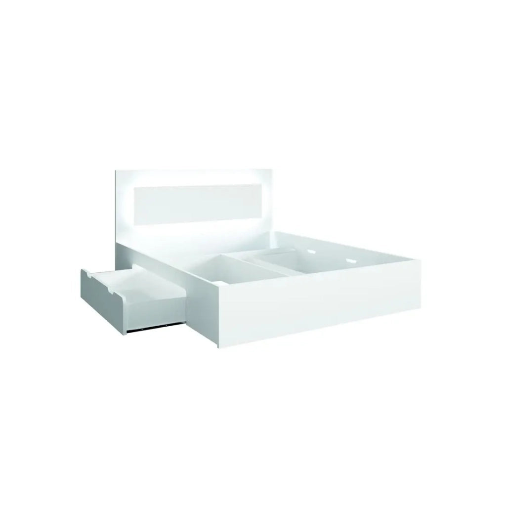 Set camera NOFI - Letto 160x200 cm con doghe, 2 cassetti, comodini, armadio e cassettiera - bianco