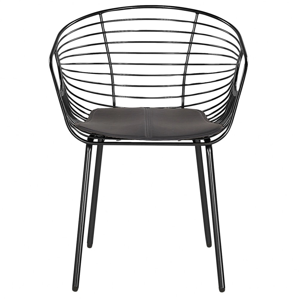 Set di 2 sedie da pranzo in filo di metallo Nero design ecopelle cuscino sedile Nero industriale moderno