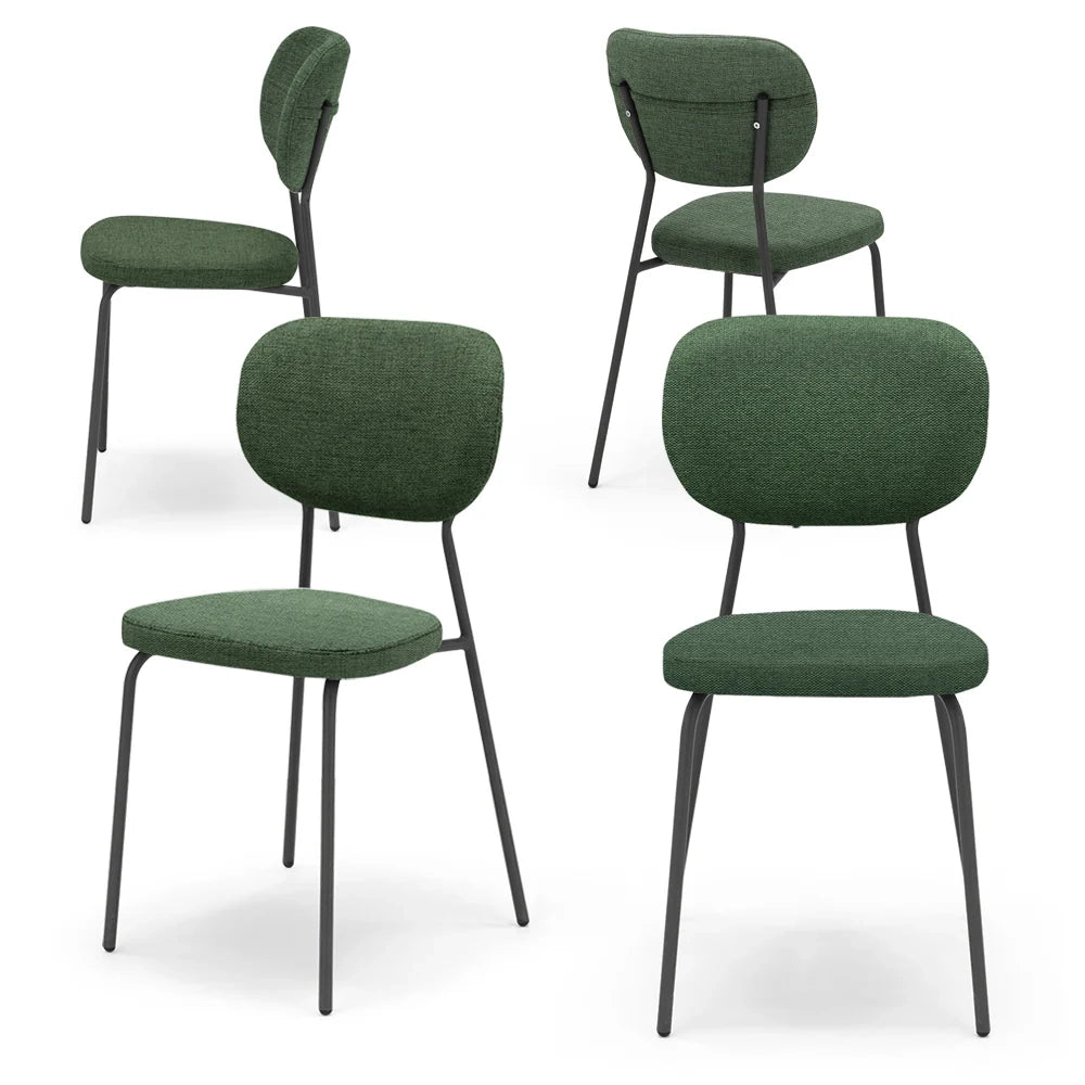 Set 4 sedie da pranzo imbottite VANESSA, 100% MADE IN ITALY, design moderno, gambe coniche robuste in metallo, schienale e seduta rivestiti con tessuto idrorepellente strutturato colore Verde