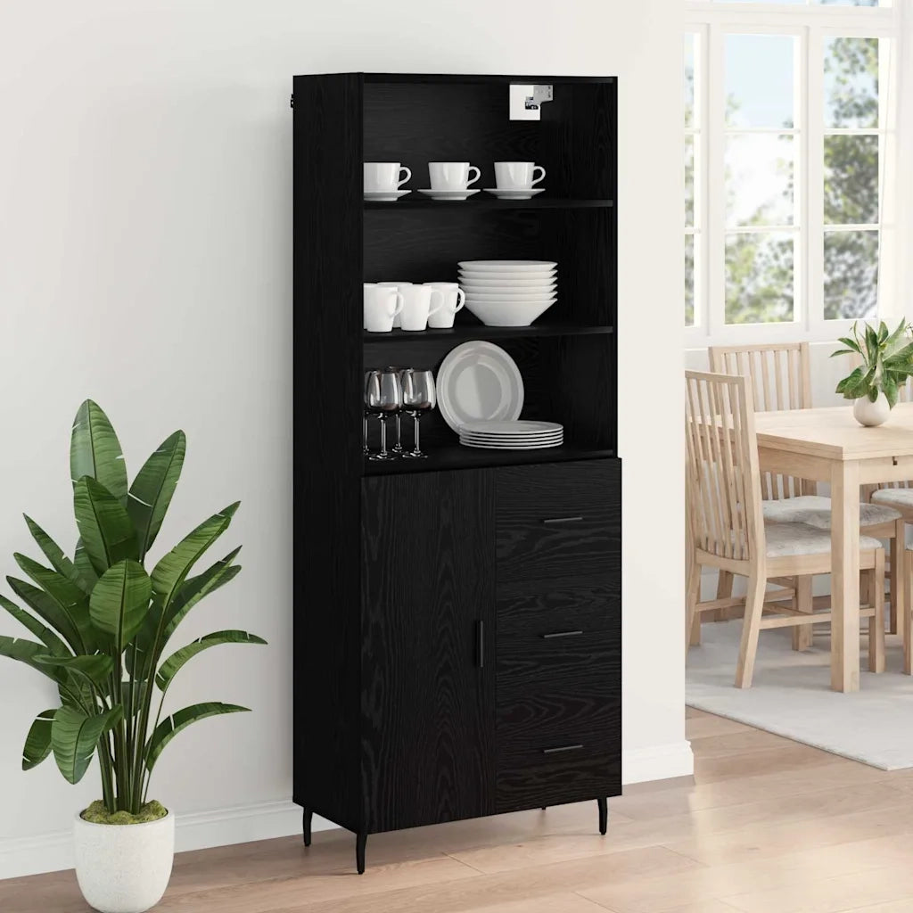 Credenza con cassetto Rovere Nero 69,5 x 34 x 180 cm