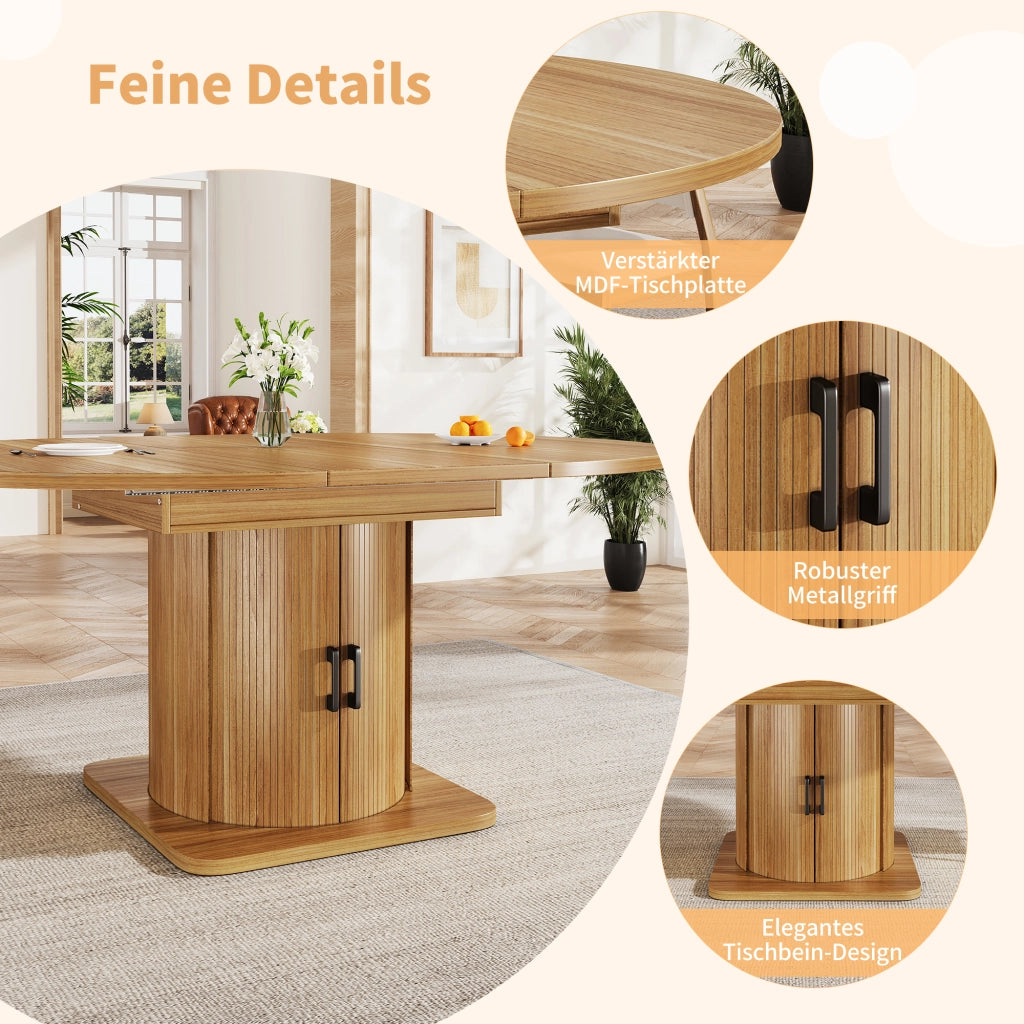 Tavolo allungabile con 4 sedie e vano contenitore, per cucina e soggiorno, in MDF e lino, nero marrone, 118 × 118 × 76 cm