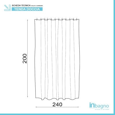 Tenda doccia 240 x 200 cm in poliestere bianco con ganci inclusi