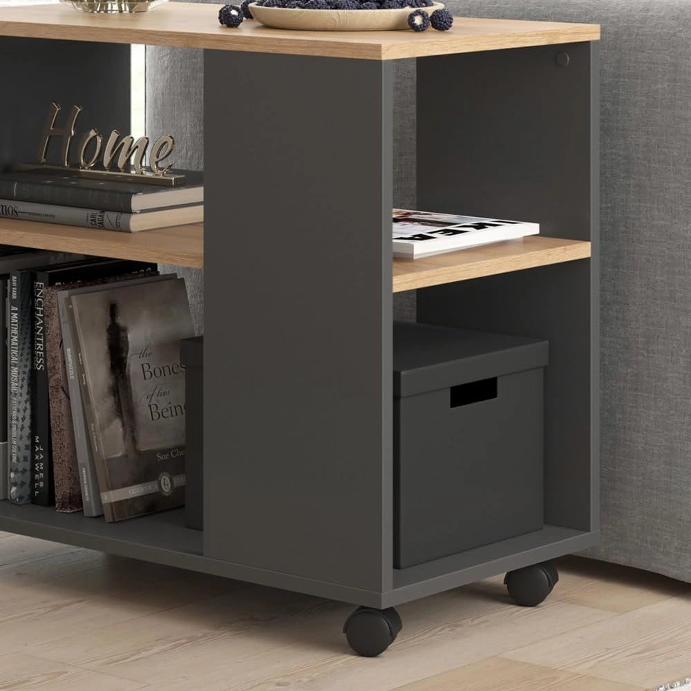 Tavolino Marian, Quercia dorata/antracite, 70 x 36.6 cm con rotelle, spostabile per un utilizzo flessibile negli ambienti abitativi