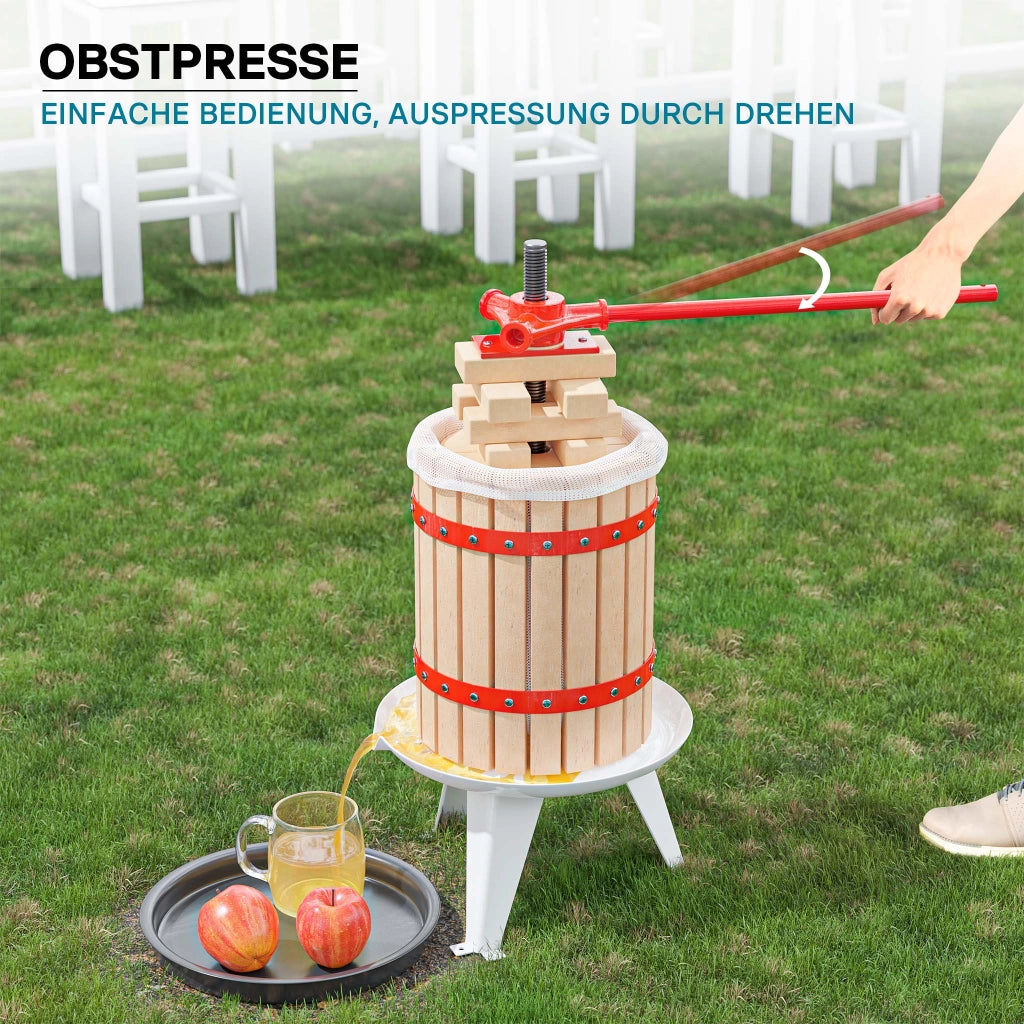 Torchio frutta da 6 l con gabbia in legno e 3 sacchi di spremitura, Torchio a leva