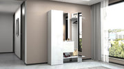 Mobile Ingresso Appendiabiti e 2 Specchi 140x35x191 cm Kompact Bianco Lucido