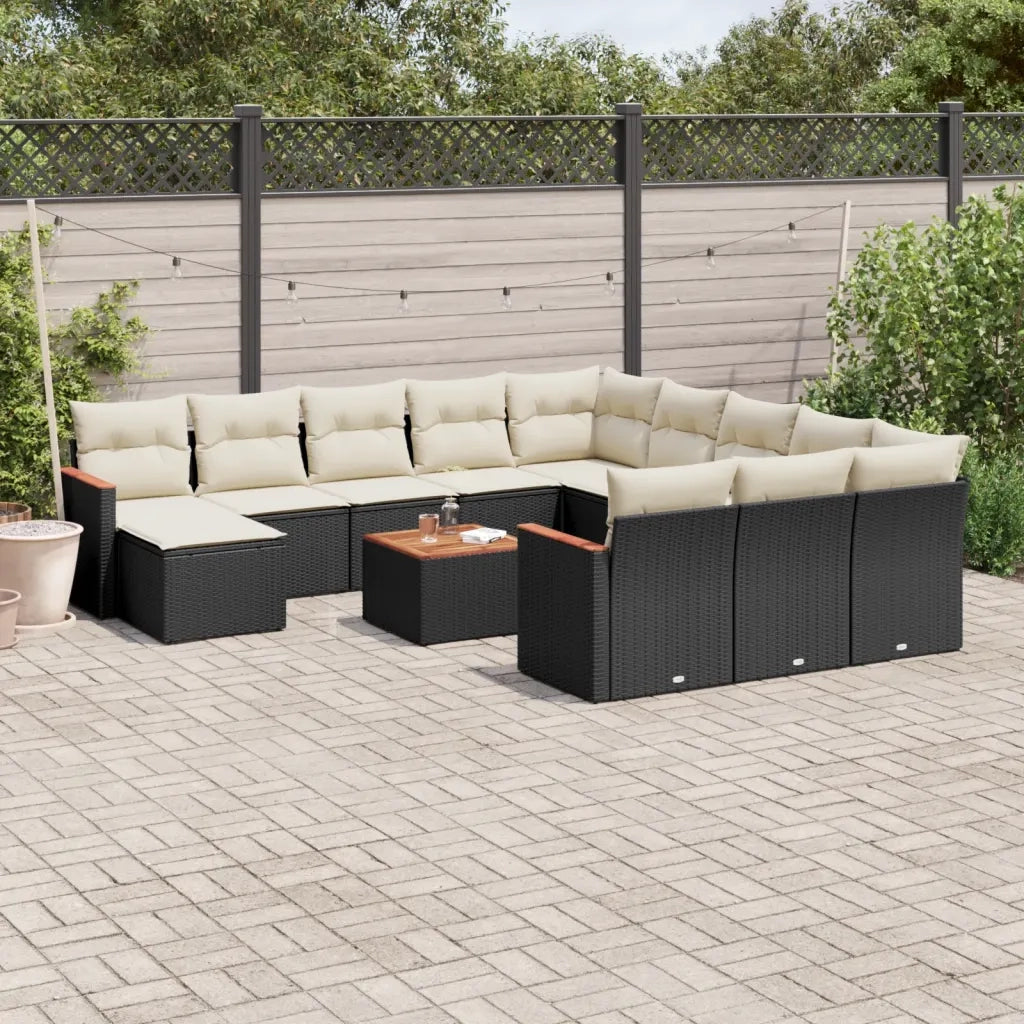 Set Divani da Giardino 13pz con Cuscini Nero in Polyrattan 3258990