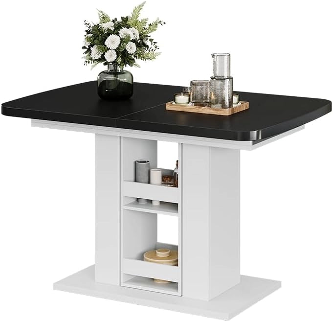 tavolo da pranzo allungabile Fenaro, Nero/bianco, 120 x 80 cm, allungabile con estrazione sincronizzata per lunghezza tavolo variabile