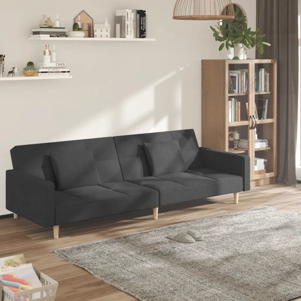 Divano letto | Sof¨¤ letto | Letto singolo a 2 Posti con 2 Cuscini Grigio Scuro in Tessuto