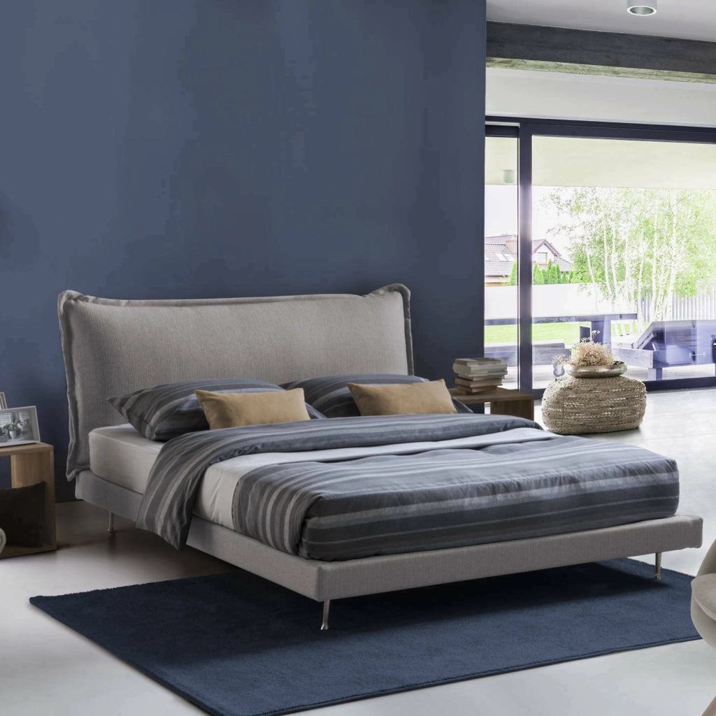 Letto matrimoniale Arcore, Letto fisso con rivestimento e testata in tessuto, Made in Italy, Apertura frontale, adatto per materasso 160x190 cm, Grigio