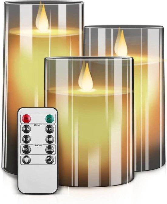Set di candele senza fiamma con timer e telecomando - candela a batterie - luce LED danzante realistica - fiamma tremolante - insieme di 3 candele a stelo - decorazione da tavola per festa di matrimonio - decorazione per festa di Natale
