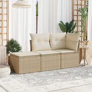 Set Divano da Giardino 3 pz con Cuscini-Sofa da Giardino-Divanetto da esterno Beige in Polyrattan 142262