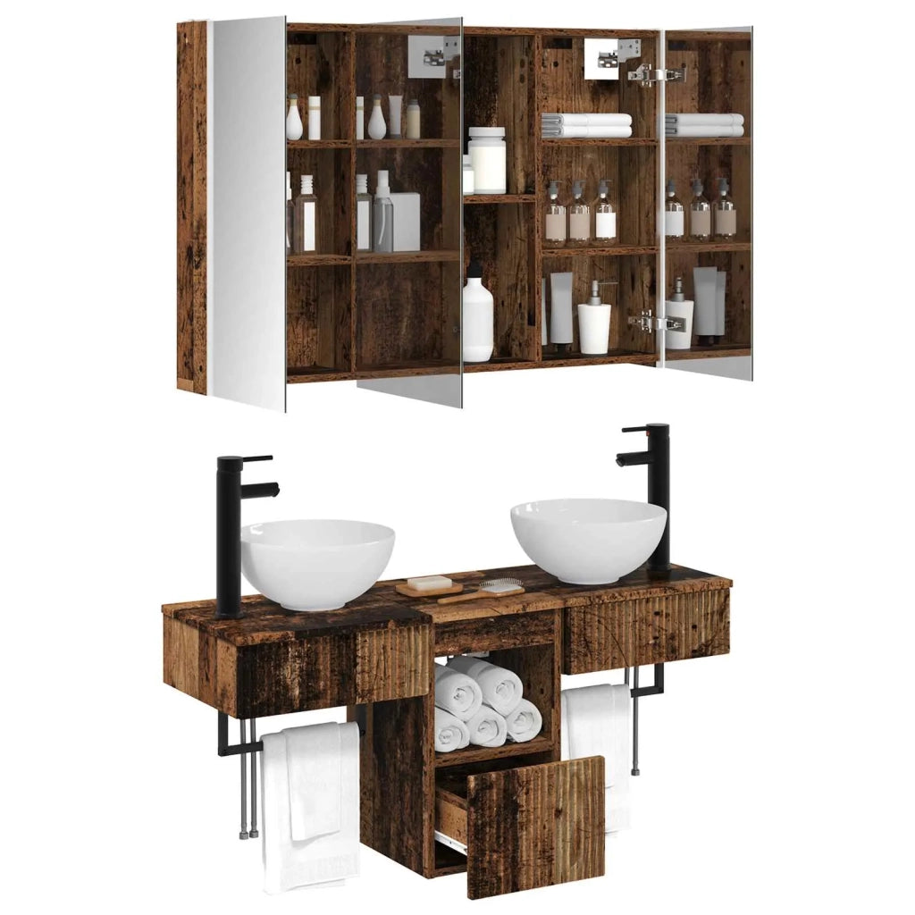 Set di Armadi da Bagno 4 pcs Legno antico 103,5 x 15,5 x 70 cm 3406269