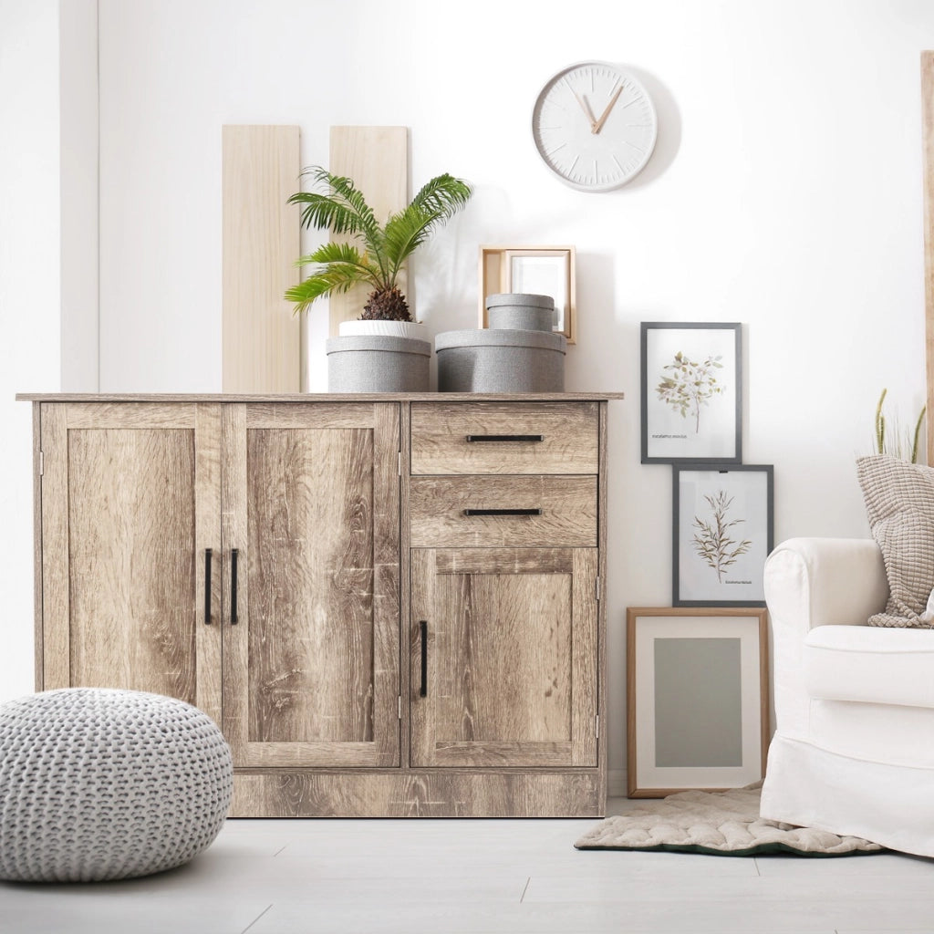 Credenza da cucina con 2 cassetti 3 ante e 1 ripiano regolabile-Mobile buffet da terra multiuso Grigio