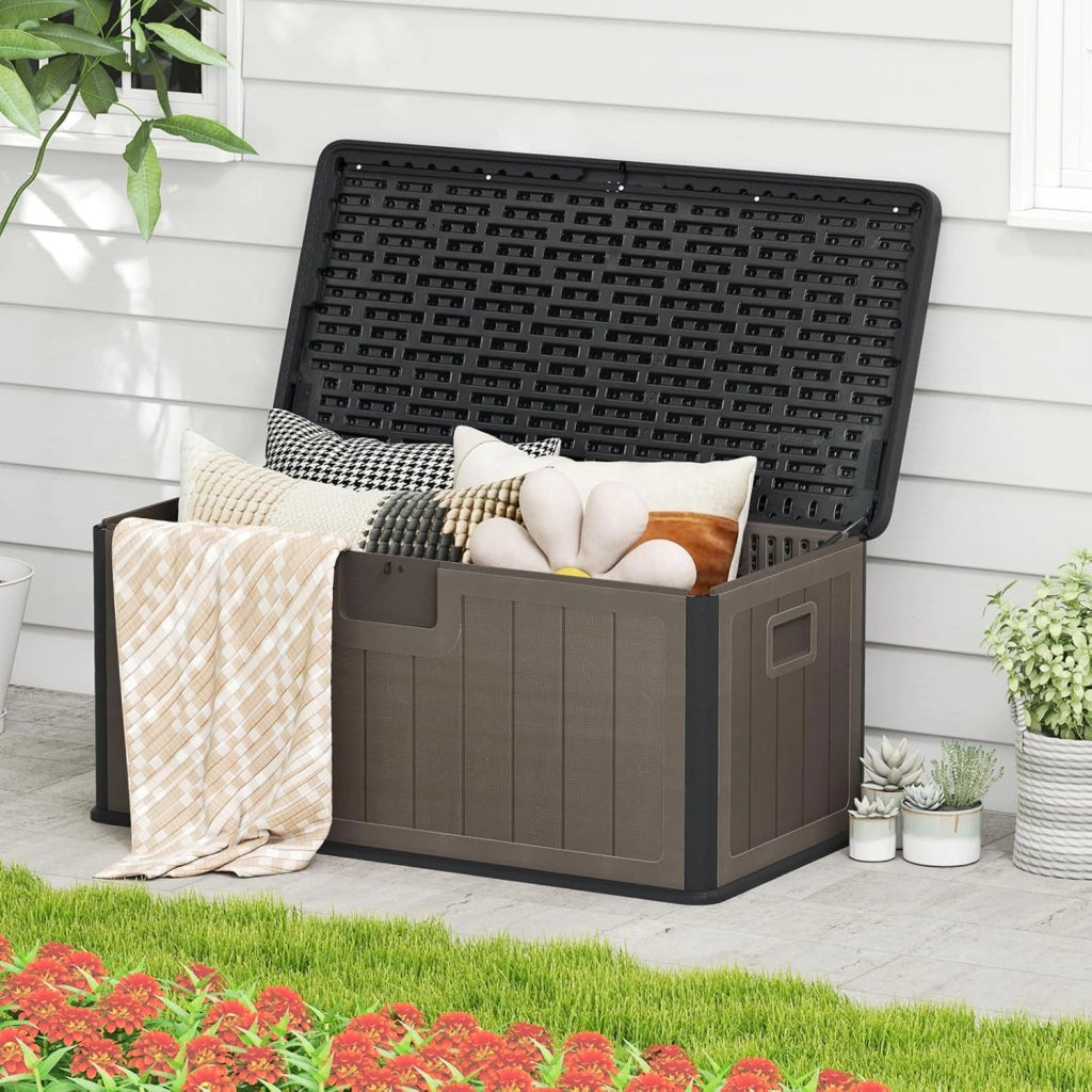 Contenitore per cuscini impermeabile da giardino con coperchio, 378 L, contenitore per cuscini da giardino, balcone, terrazza, piscina, cassapanca da giardino contenitore di stoccaggio outdoor