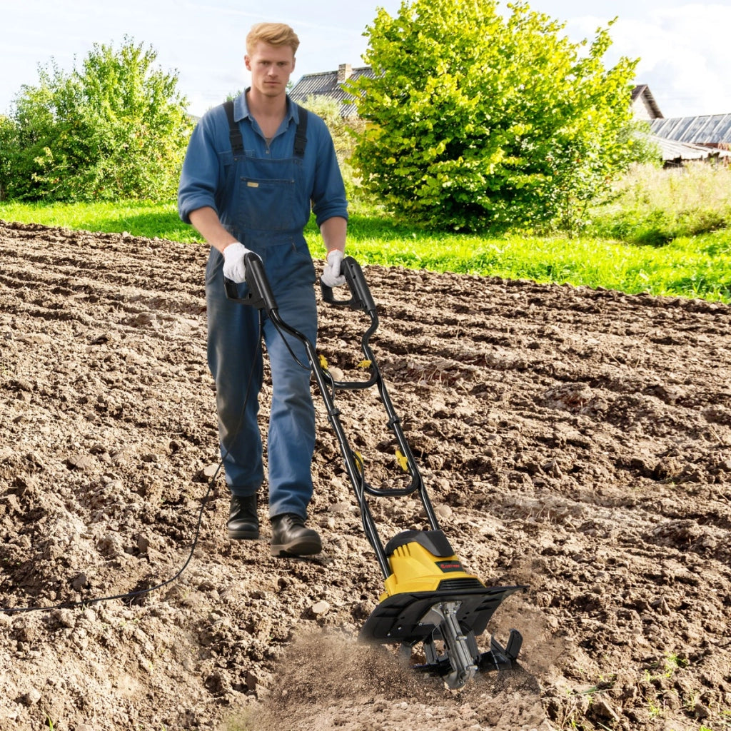 Motocoltivatore da giardino pieghevole con larghezza, Motozappa elettrica a filo di lavoro 36cm e profondit¨¤ 22cm Giallo
