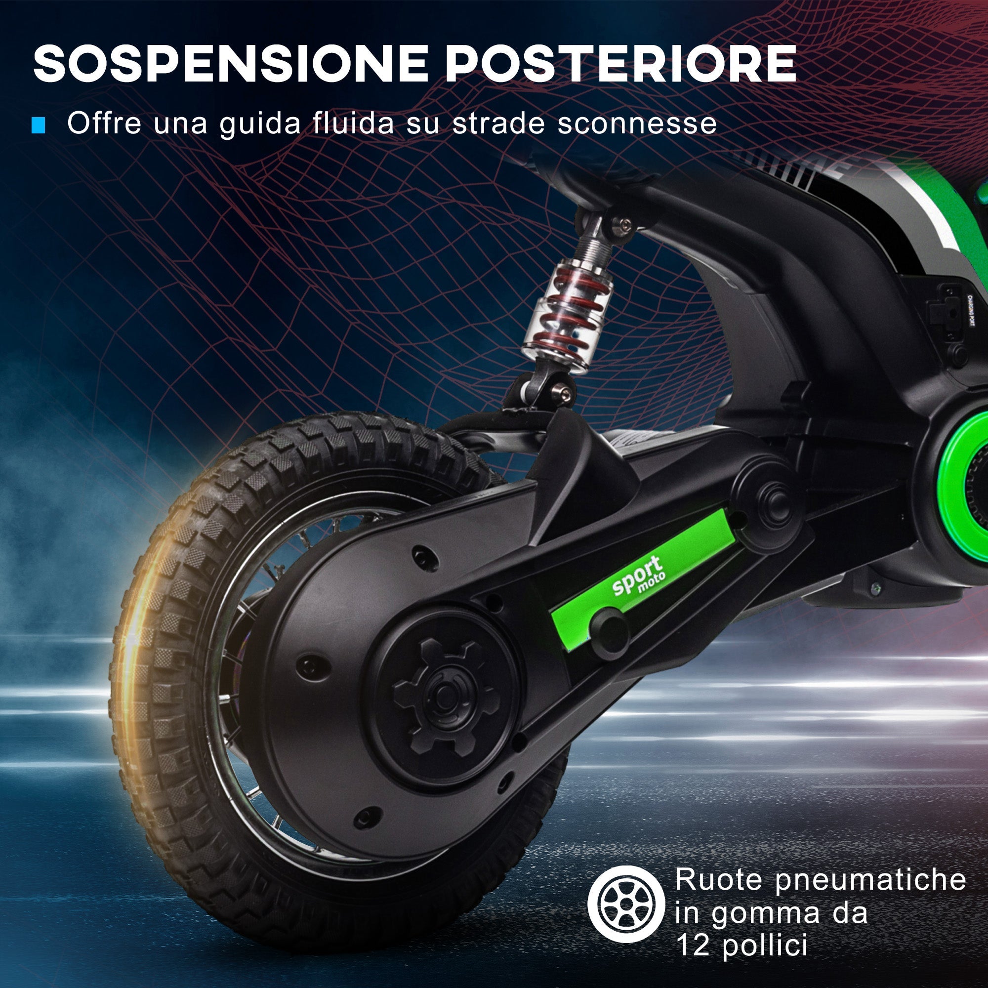 Moto Elettrica per Bambini con Acceleratore Manuale 2 Velocità 8-16km/h Verde