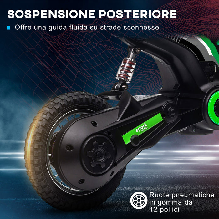 Moto Elettrica per Bambini con Acceleratore Manuale 2 Velocità 8-16km/h Verde