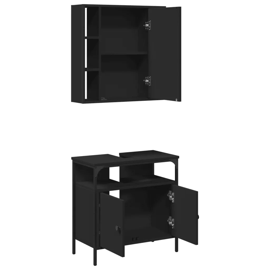 Set Mobili da Bagno 2 pz Nero in Legno Multistrato