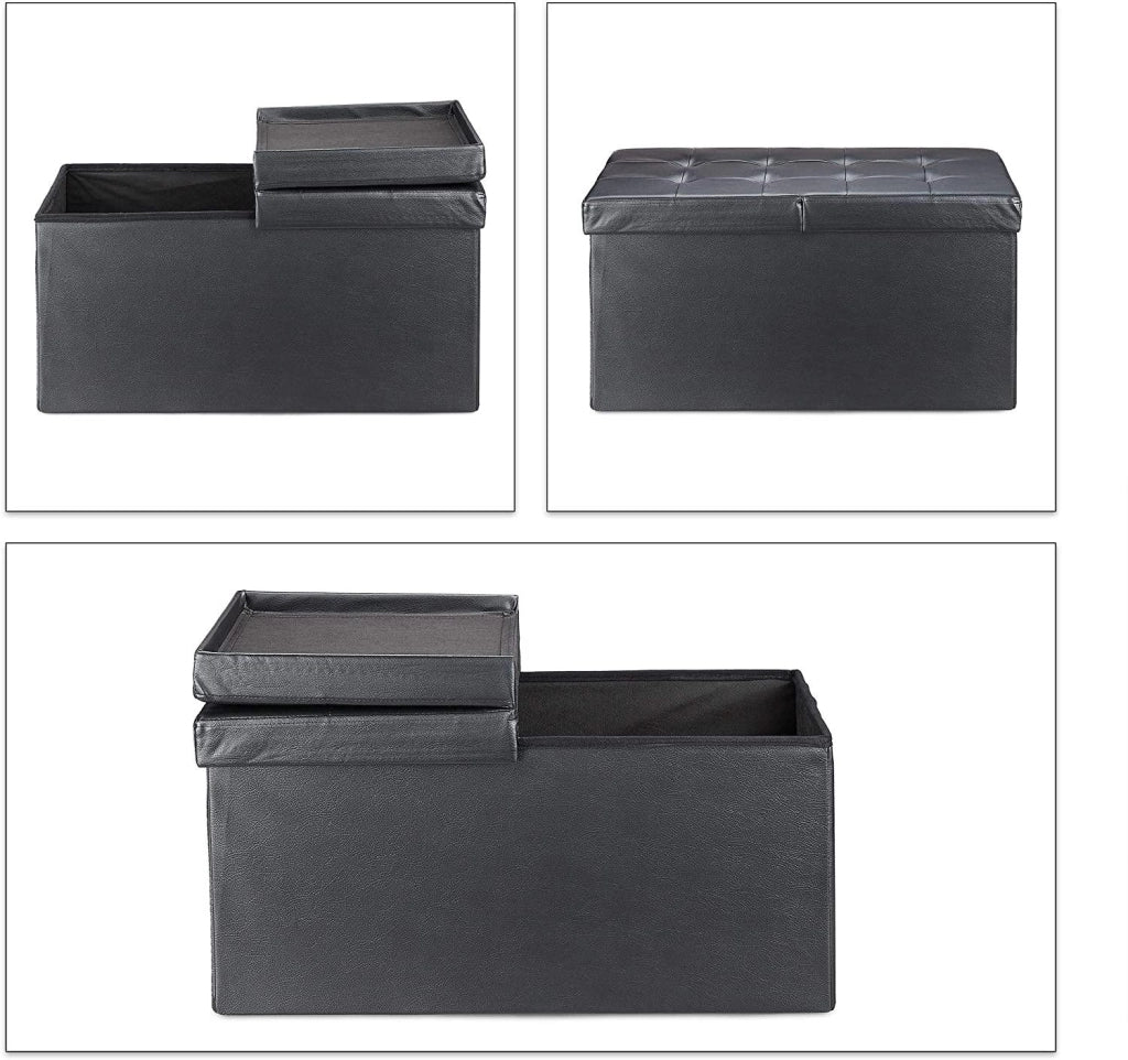Panca con vano portaoggetti e coperchio in similpelle 75 cm nero 13_0000372_2