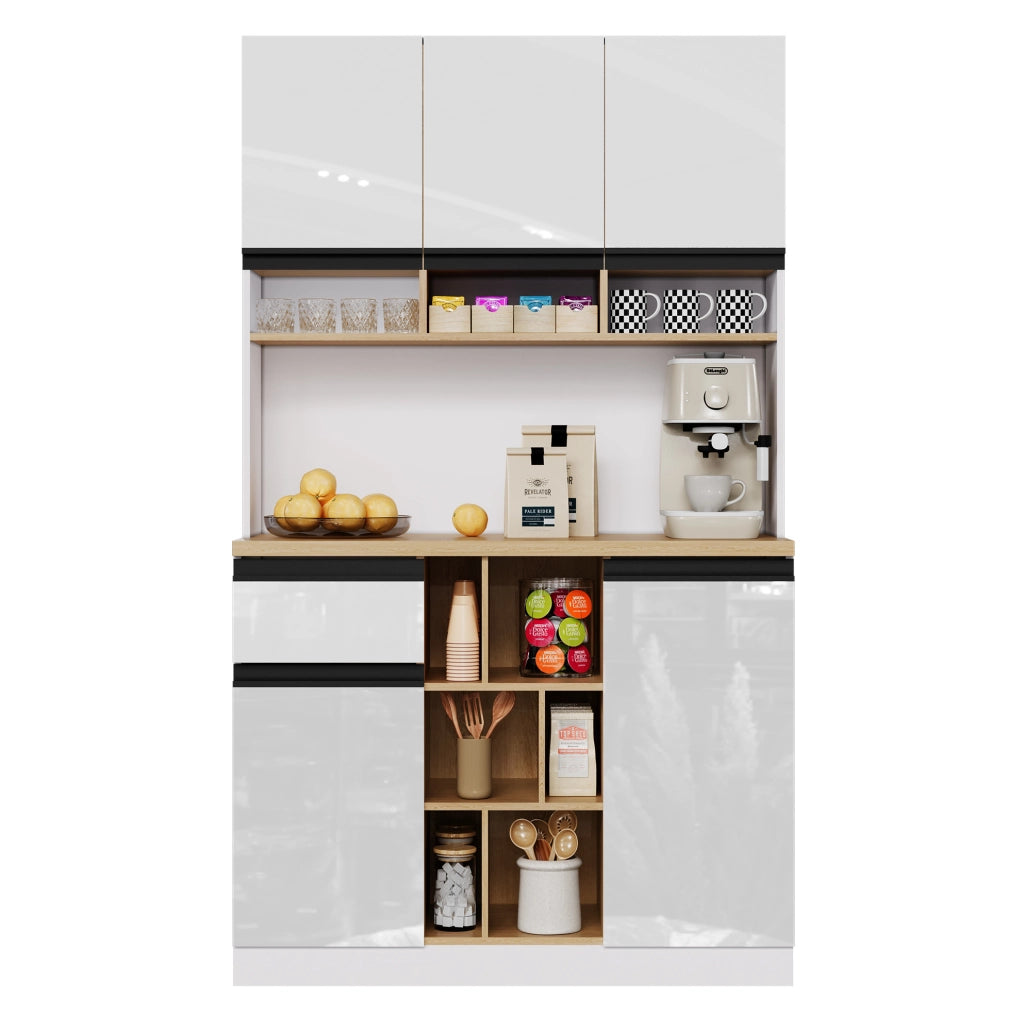 Credenza cucina 105x45x185 cm MDF bianco lucido con vani e ripiani