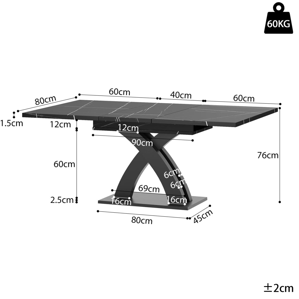 Tavolo da pranzo allungabile 120-160 x 80 cm in MDF e metallo nero