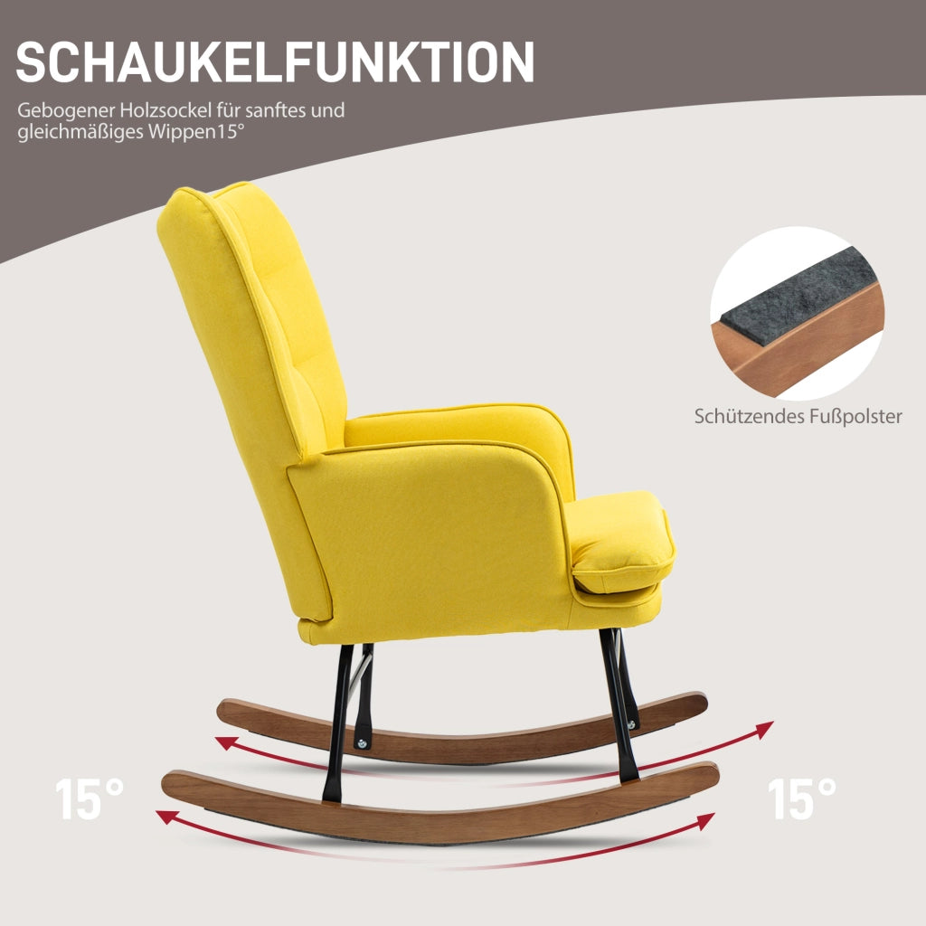 Poltrona a dondolo con poggiapiedi, schienale alto e struttura stabile in poliestere giallo