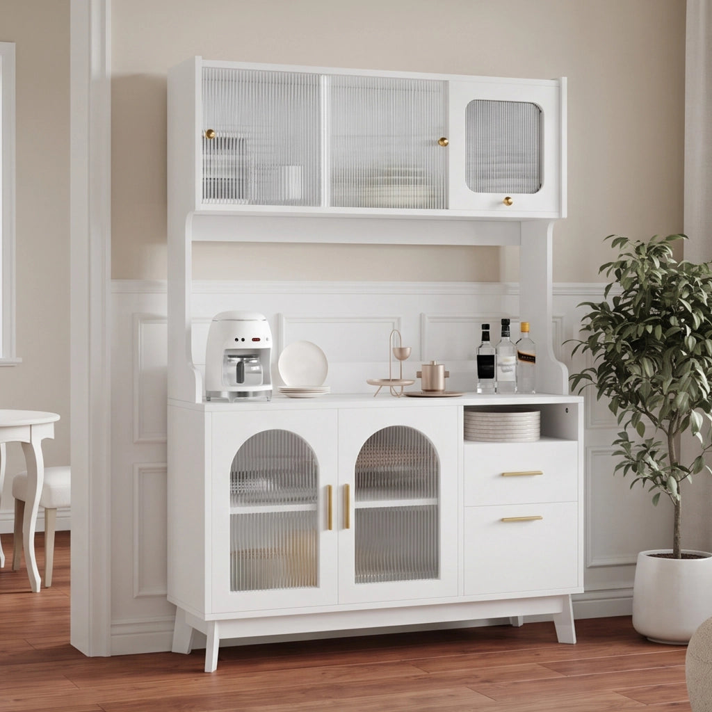 Credenza alta da sala da pranzo 120×40×178 cm, con ampio spazio contenitivo, prese integrate e porte USB, bianco