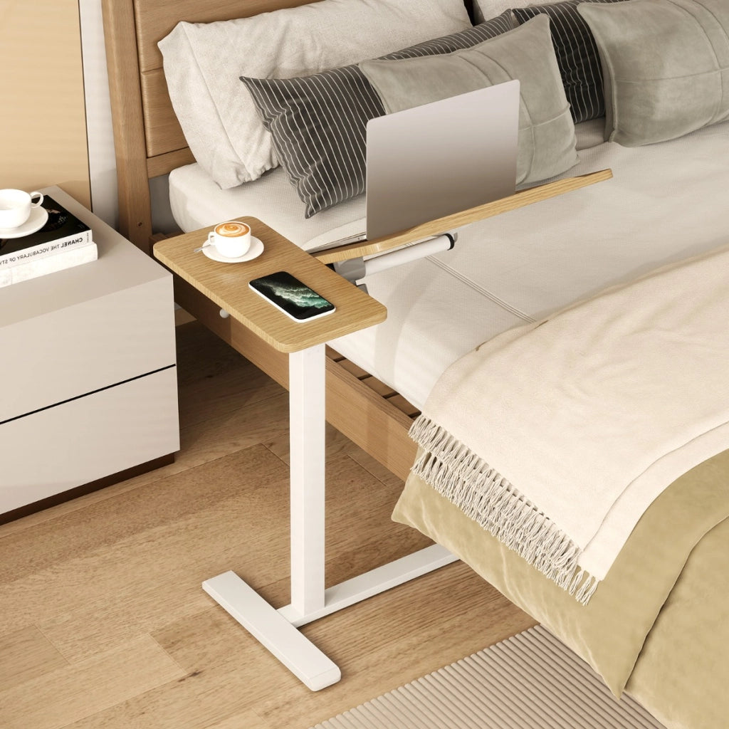 Tavolino laptop regolabile in altezza con piano inclinabile e 2 fermi per uso ospedaliero-Tavolo mobile sopra il letto di C Naturale